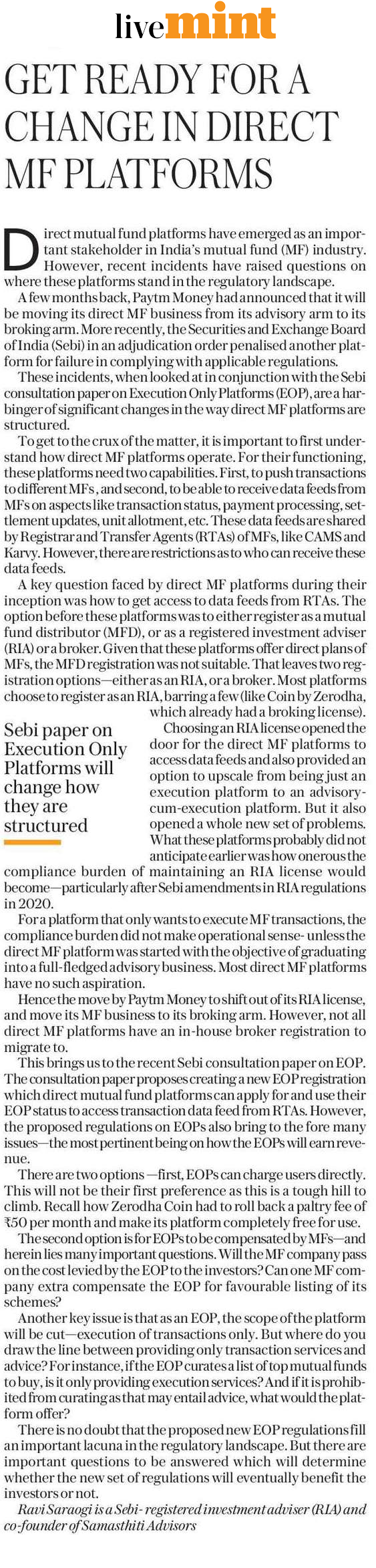 Get ready for a change in direct MF platforms