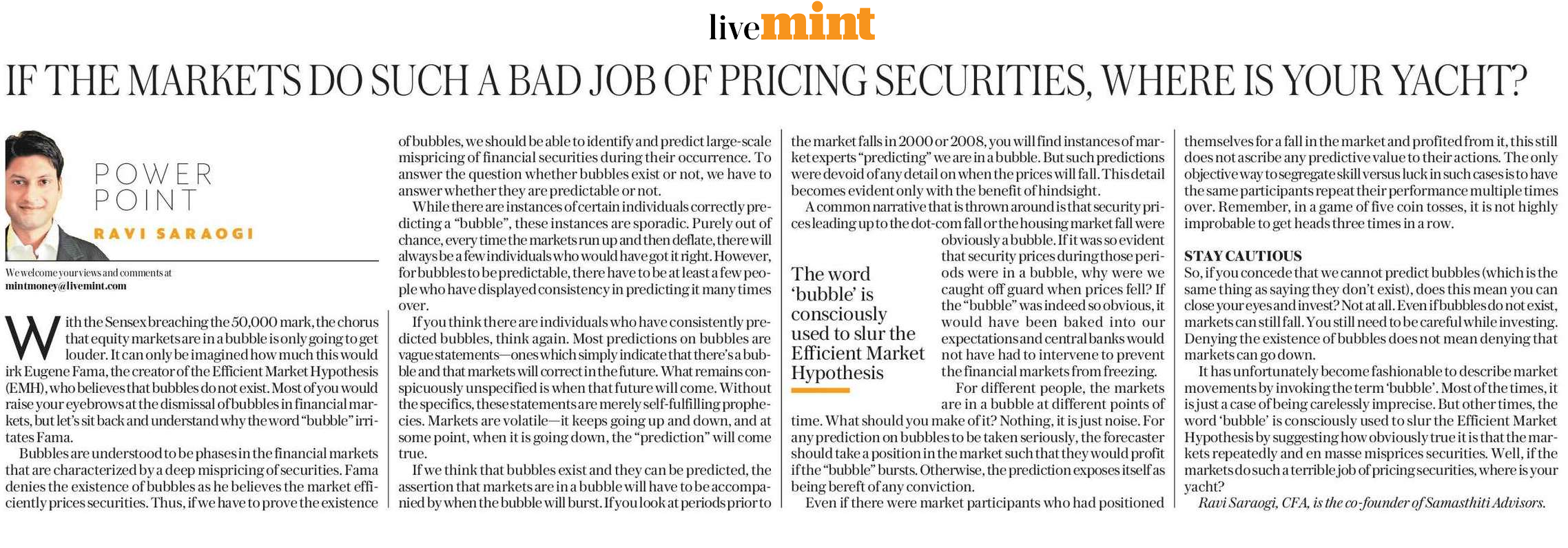 If the markets do such a bad job of pricing securities, where is your yacht?