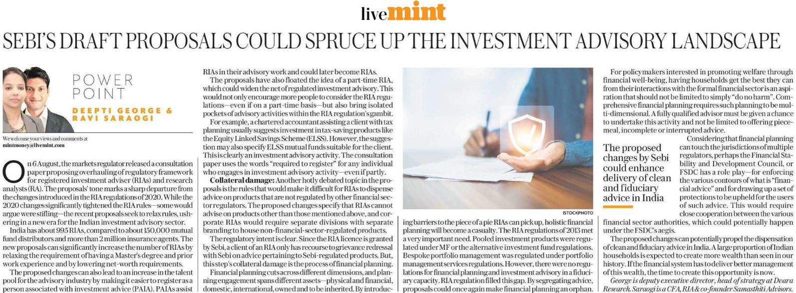 SEBI’S DRAFT PROPOSALS COULD SPRUCE UP THE INVESTMENT ADVISORY LANDSCAPE