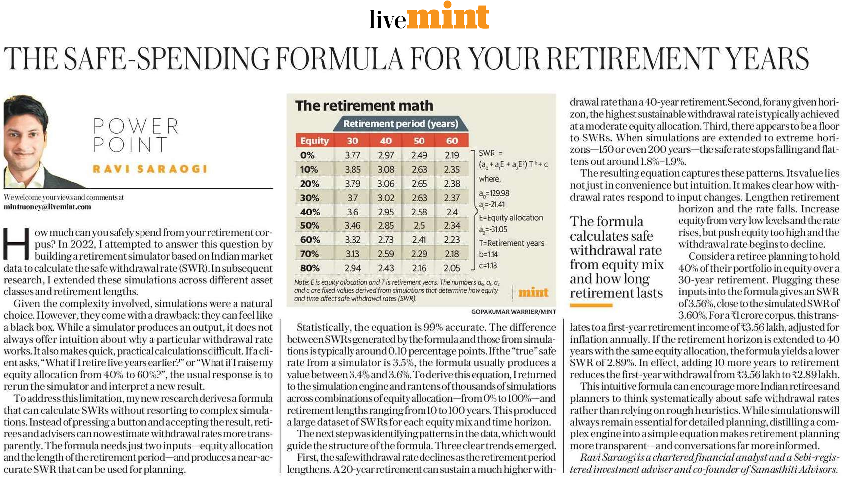 A simple formula to arrive at your retirement safe withdrawal rate